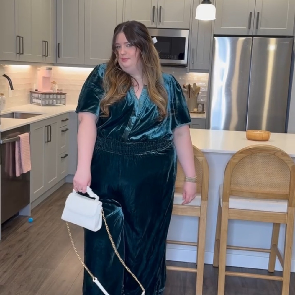 Anthropologie Dark Green Velvet Jumpsuit size 3x
